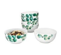 MamboCat Eucalyptus Lot de 6 bols 14 cm I 400 ml I Bol en porcelaine blanche pour 6 personnes avec décor végétal vert I Coupelle pour salade, soupe, céréales, etc. au petit-déjeuner, au déjeuner et au