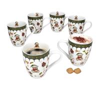 MamboCat Friend Lot de 6 tasses à café 480 ml - Tasses de Noël en porcelaine avec ours en peluche, maison en pain d'épice, etc. - Idéal pour le café, le vin chaud, le punch, le thé et le cacao, Noël