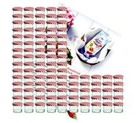 MamboCat Lot de 100 bocaux en verre de 125 ml avec couvercles rouges à carreaux To 66 + livret de recettes Diamant-Zucker Gelierzauber (français non garanti)
