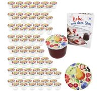 MamboCat Lot de 100 bocaux en verre de 230 ml avec couvercle à visser Fruits de bande dessinée I + couvercles TO 82 avec recette de sucre diamant I Bocaux de conservation et conservation