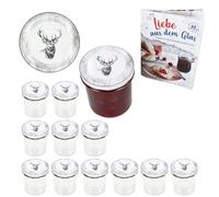 MamboCat Lot de 12 bocaux en verre de 350 ml avec couvercle à visser Alois Cerf I Bocaux de conservation + couvercles TO 82 + livret gratuit I Bocaux de conservation et conservation