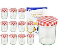 MamboCat Lot de 12 bocaux en verre, pots à confiture, avec couvercles à carreaux rouges et blancs TO 66, 230 ml, avec livret de recettes « Gelierzauber » de la marque Diamant (français non garanti)