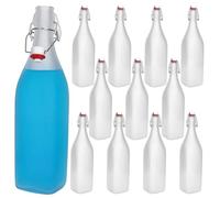 MamboCat Lot de 12 bouteilles carrées Swing I 1 l I Verre Frozen | Emballage élégant I Vinaigre et huile I Bouteilles I Verre dépoli translucide