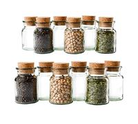 Mambocat Lot de 12 pots à épices réutilisables en verre, capacité : 150 ml, verres ronds avec bouchon en liège, haute qualité, pour conserver les épices, le thé, les herbes