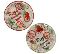 MamboCat Lot de 2 assiettes à pizza Moscou & Rome vert et rouge Ø 33 cm I Assiettes en porcelaine blanche avec motifs pour servir des antipasti et des tomates mozzarella I Lot de 2 grandes assiettes