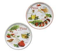 MamboCat Lot de 2 assiettes à pizza Napoli Green & Red I Ø 32 cm - Grand I 2 personnes I Assiette avec 2 motifs différents I Décorée I Pour pizzas ou présentation I Porcelaine