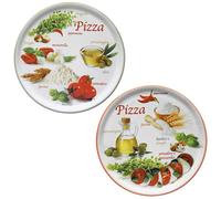 MamboCat Lot de 2 assiettes à pizza Napoli Green & Red I Ø 33,8 cm - Grand I 2 personnes I Assiette avec 2 motifs différents I Décorée I Pour pizzas ou présentation I Porcelaine
