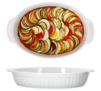 MamboCat Lot de 2 grands plats à gratin ovaux avec anses I Blanc Céramique 1,8 l Passe au four I Bols de service Blanc ignifuge I Plat antipastique I Plat à four 36 cm