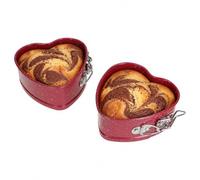 MamboCat Lot de 2 mini moules à charnière cœur rouge 11,5 cm airfryer | en tôle, pour deux personnes, petits gâteaux et desserts, rouge, forme de cœur, deux parties avec fond et cercle