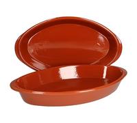 MamboCat Lot de 2 plats ovales en terre cuite 1,5 l (L x l x H) 39 x 23 x 5,5 cm Vaisselle méditerranéenne Plaque de four émaillée Plat à rôtir et à cuire Lasagne Fait main Marché médiéval