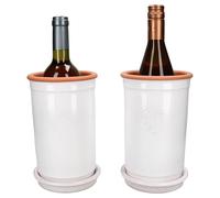 MamboCat | Lot de 2 refroidisseurs à vin en argile + soucoupe lasuré blanc I Ø 12,5 cm I H 21 cm I Refroidisseur de bouteille pour eau, vin et champagne I Refroidit pendant des heures I Terracotta