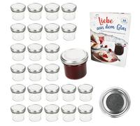 MamboCat Lot de 25 bocaux à confiture en verre de 125 ml avec couvercles argentés To 66 Livre de recettes Diamant-Zucker inclus (français non garanti).