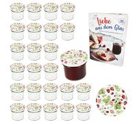 MamboCat Lot de 25 bocaux en verre de 125 ml avec couvercle à visser Fraise sauvage I Bocaux de conservation + 66 couvercles avec recette de sucre diamant I Bocaux de conservation et conservation