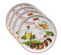 MamboCat Lot de 4 assiettes à pizza Napoli Red Ø 32 cm I Assiettes de service avec motifs I Plaques à apéritif pour servir des antipasti ou de la mozzarella à tomate I Assiettes en porcelaine colorées