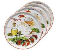 MamboCat Lot de 4 assiettes à pizza Napoli Red I Ø 33,8 cm - Grande taille I 4 personnes I Assiettes avec motifs et inscriptions I Décorées I Pour pizzas ou présentation I Porcelaine