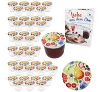MamboCat Lot de 40 bocaux en verre de 230 ml avec couvercle à visser motif fruits de bande dessinée + jusqu'à 82 couvercles avec recette de sucre diamant I Bocaux de conservation et conservation