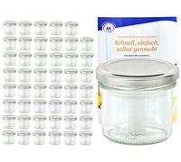 MamboCat Lot de 48 bocaux en verre de 125 ml avec couvercle To 66 argentés Avec livre de recettes [français non garanti]