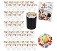 MamboCat Lot de 50 bocaux en verre haut de 230 ml avec couvercles à visser TO 66 fruits de bande dessinée I Bocaux de conservation + livret de recettes de sucre diamant I Bocaux de conservation et