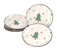 MamboCat Lot de 6 assiettes à gâteaux en forme de sapin de Noël 6 personnes Pâtisserie de Noël avec sapins et flocons de neige Biscuits Assiette à petit-déjeuner ou à dessert Faïence