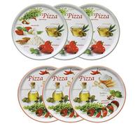 MamboCat Lot de 6 assiettes à pizza Napoli Green & Red Ø 32 cm I Assiettes en porcelaine blanche avec motifs colorés pour servir des antipasti et des tomates mozzarella I Assiettes à pizza Assiettes à