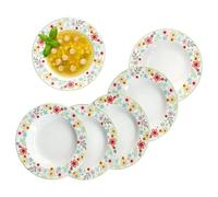 MamboCat Lot de 6 assiettes creuses Variant Blümchen - Assiettes creuses colorées en porcelaine pour 6 personnes - Assiettes rondes colorées pour salade, soupe, céréales, pâtes, etc. pour le petit