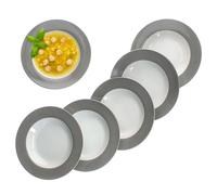 MamboCat Lot de 6 assiettes creuses Variantes grises I Assiettes creuses colorées en porcelaine pour 6 personnes I Assiettes rondes colorées pour salade, soupe, céréales, pâtes, etc. pour le petit