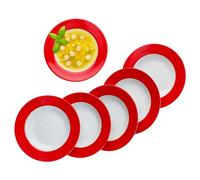 MamboCat Lot de 6 assiettes creuses Variantes rouges I Assiettes creuses colorées en porcelaine pour 6 personnes I Assiettes rondes colorées pour salade, soupe, céréales, pâtes, etc. pour le petit