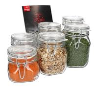 MamboCat - Lot de 6 bocaux en verre Fido avec fermeture à étrier en 3 tailles, 750 ml, 500 ml,1 l, récipient carré pratique pour le rangement