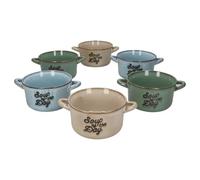 MamboCat lot de 6 bols à soupe Michel 500ml Ø13cm beige bleu vert | grès, pour six personnes, soupes et potées, bol à soupe à deux anses, inscription Soup of the Day, ramen