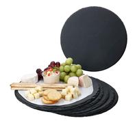 MamboCat Lot de 6 plateaux ronds en ardoise I Ø 30 cm I Plateau de service noir I Plateau à sushi avec bord cassé rustique I Idéal pour la pizza ou comme plateau à fromage, à saucisses ou à apéritif