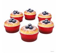 MamboCat Lot de 6 ramequins Crossy rouge 290 ml en grès, four & Airfryer | Pour soufflé, crème brûlée, muffins et dips, six personnes, rouge et blanc, ramequins, four, Airfryer, mini moule rond