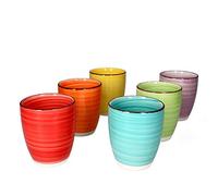 MamboCat Lot de 6 tasses à café colorées - En faïence avec décor tourbillon en 6 couleurs - Tasse à thé Jumbo - Tasse à thé et café - 350 ml - Lot de 6 tasses à café - Jaune, rouge, orange, vert