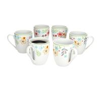 MamboCat - Lot de 6 tasses de café avec motif floral, 350 ml, hauteur 10,3 cm, tasses colorées en porcelaine avec poignée pour 6 personnes, tasses vives pour boissons chaudes comme le thé, le cacao