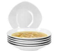 MamboCat Lotta Lot de 6 assiettes creuses I 400 ml I Assiettes creuses blanches en porcelaine pour 6 personnes I Bol pour salade, soupe, céréales, pâtes, etc. I Vaisselle chic pour le petit déjeuner,