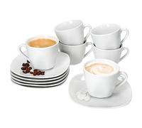 MamboCat Lotta Lot de 6 tasses à café avec soucoupes pour 6 personnes - En porcelaine blanche - Pour petit-déjeuner et café - 6 tasses à thé de 170 ml et soucoupes - Vaisselle chic pour la maison, le