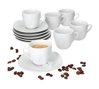 MamboCat Lotta Lot de 6 tasses à expresso avec soucoupes pour 6 personnes I Service en porcelaine blanche pour petit-déjeuner et café I 6 petites tasses de 80 ml et soucoupes I Vaisselle élégante pour