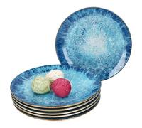 MamboCat Marina Lot de 6 assiettes plates I Ø 27 cm I Assiettes en porcelaine bleue avec design maritime pour 6 personnes I Décor océan Gischt
