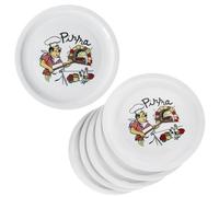 MamboCat Mario Lot de 6 assiettes à pizza XXL I Ø 33,5 cm I pour 6 personnes I Grandes assiettes à pizza blanches en porcelaine avec motif boulanger à pizza I Pour pizzas ou pour servir I Grandes