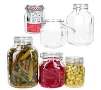 MamboCat PRIMA Lot de 6 bocaux hermétiques carrés - 2 x 1 l, 2 l et 4,25 l - Boîtes en verre avec fermeture à étrier pour la conserve, la fermentation et le stockage