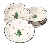 MamboCat Sapin de Noël Set de 6 assiettes creuses I 450 ml I 6 personnes I Ø 22 cm I Bol de soupe pour Noël I Sapin et flocons de neige I Assiette à pâtes Saladier en faïence