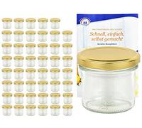 MamboCat - Set de 48 bocaux de 125 ml avec couvercle doré Livret de recettes de la marque (français non garanti), bocal pour confitures et conserves.