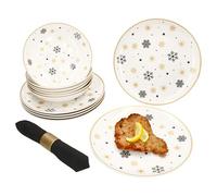 MamboCat Stars Service de table 12 pièces en grès noir et doré pour 6 personnes, étoiles et flocons de neige, 6 assiettes plates et 6 assiettes creuses de 500 ml