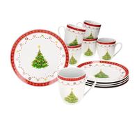 MamboCat Weihnachtstraum Service de Petit-Déjeuner 12 Pièces I 6 Assiettes et 6 Tasses à Café 340 ml pour 6 Personnes I Vaisselle en Porcelaine avec Décor de Noël