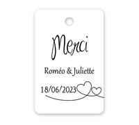 MameArt 50 Carte Kraft Étiquette Blanche Personnalisée Mariage Prénom, Merci Beaucoup, 4cm X 6cm Étiquette pour Mariage Communion Baptême Cadeaux Fête (Coeur E), (T1FR0102)