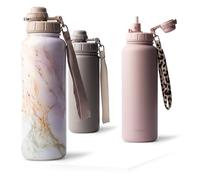 MAMEIDO Gourde Isotherme avec paille 1,2 l (Pearl Marble) | 12h chaud/24h froid, étanche & sans BPA avec bouchon sport 2-en-1 & dragonne, Gourde isotherme enfant avec paille