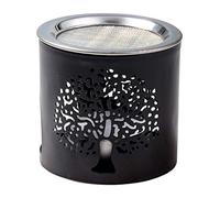 MaMeMi Brûleur d’Encens Arbre de Vie Noir - Ø 7 cm, Hauteur 6 cm | en Fer avec Tamis INOX | pour Encens & Résines avec Bougie Chauffe-Plat | Fait Main, Collection MaMeMi