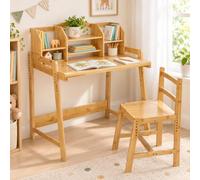 MAMIZO Bureau Enfant en Bambou, Ensemble Chaise Réglable, Support de Livre, Table pour l'Étude et le Travail, Couleur du Bois