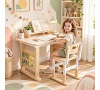 MAMIZO Ensemble de bureau pour enfant réglable en hauteur avec chaise et | Avec boîte de rangement, plateau de table graffiti, pour enfants de 3 à 12 ans, ergonomique, plateau de table E0, stable