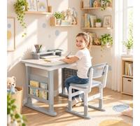 MAMIZO Ensemble de bureau pour enfant réglable en hauteur avec chaise et | Avec boîte de rangement, plateau de table graffiti, pour enfants de 3 à 12 ans, ergonomique, plateau de table E0, stable