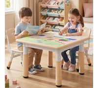 MAMIZO Ensemble de Table pour Enfants Réglable en Hauteur Avec 2 Chaises, Meubles en Plastique, pour Peinture, Garçons et Filles à Partir de 3 Ans (Jaune, Carrée)